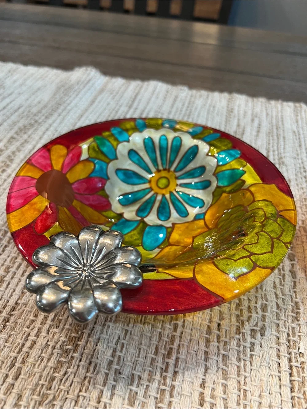 Rare Hand-Painted Floral Glass Bowls by Jennifer Brinley Entitled Natures Garden